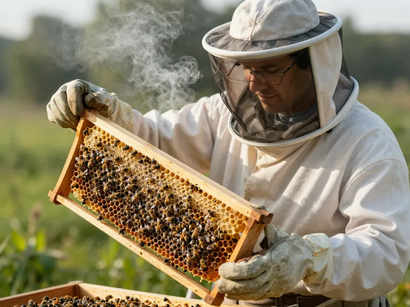 Alexander Herzog bei der Arbeit mit seinen Carnica-Bienen